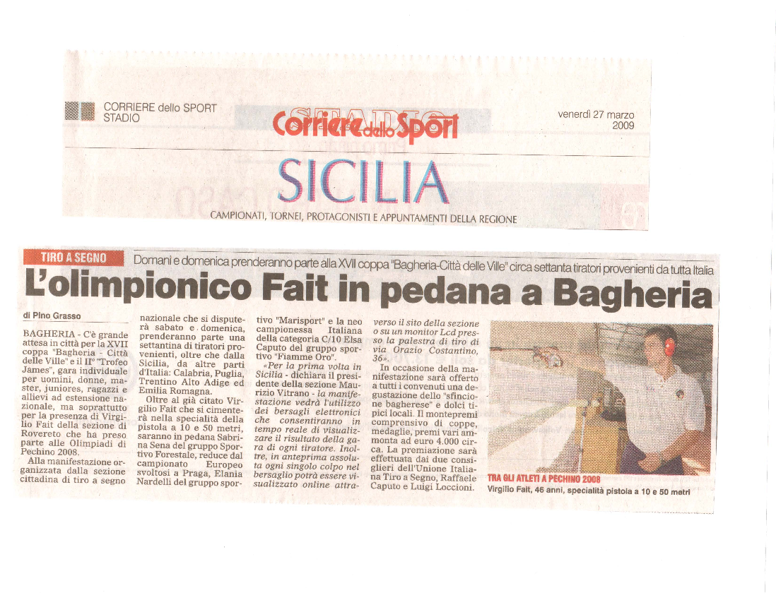 Ritaglio stampa: Articolo corriere dello sport del 27 marzo 2009