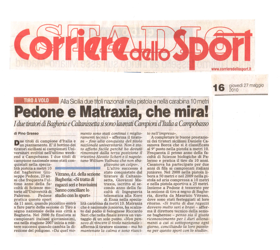 Ritaglio stampa: Articolo corriere dello sport 27 maggio 2010