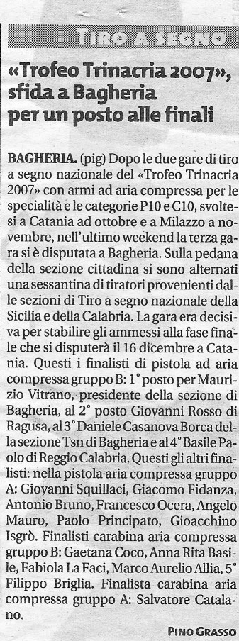 Ritaglio stampa: «Trofeo Trinacria 2007», sfida a Bagheria per un posto alle finali